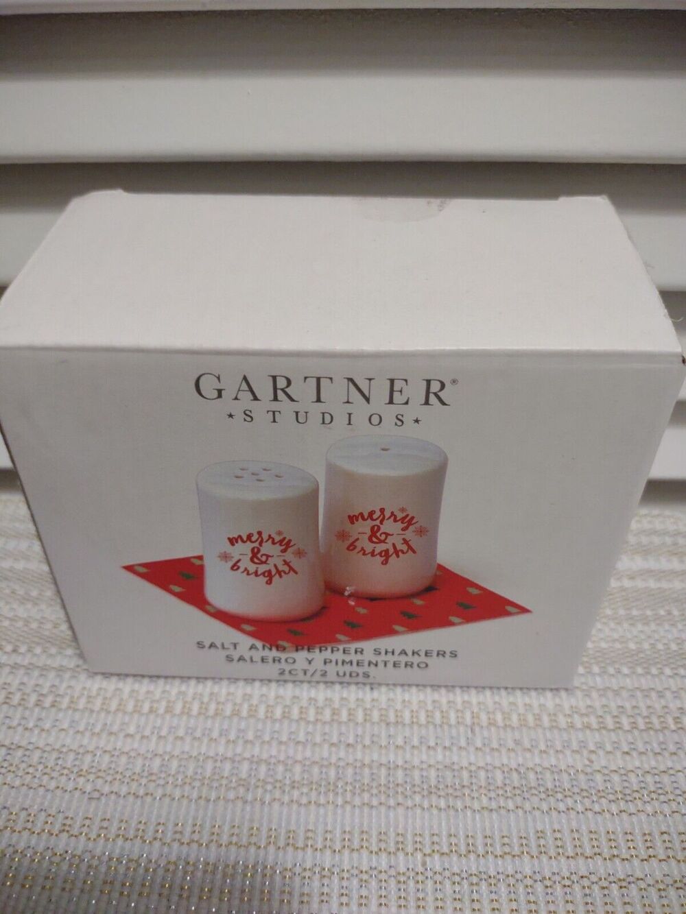 Gartner Studios Merry & Bright Christmas Party White Salt & Pepper Shakers Set